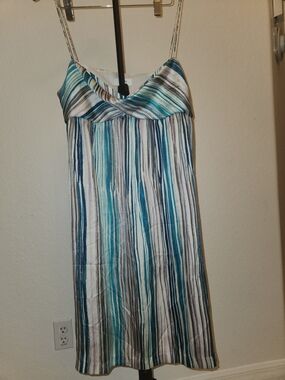 LOFT Striped Watercolor Twist-Front Midi Dress